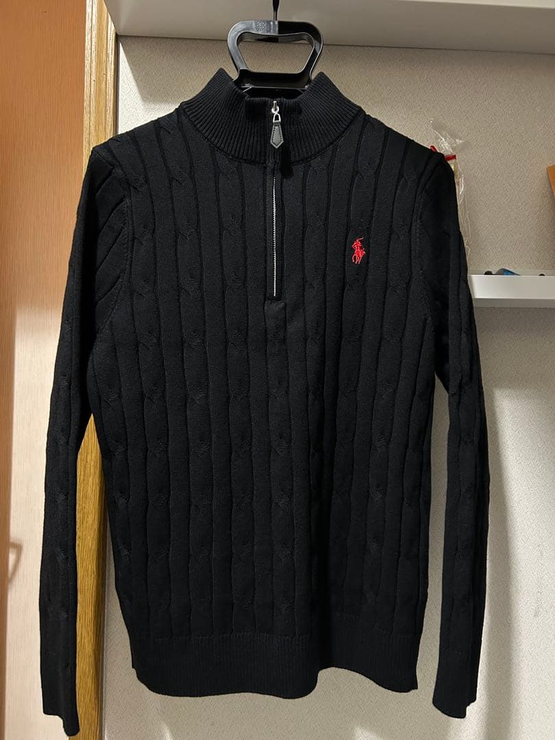 【新品】ポロラルフローレン ケーブルニット クォータージップ セーターL
