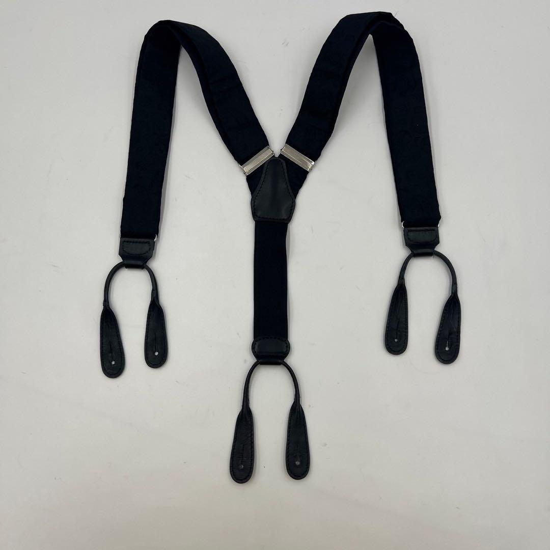 希少　クリスチャンディオール　サスペンダー　黒　Y型　ペイズリー　ボタンタブ式