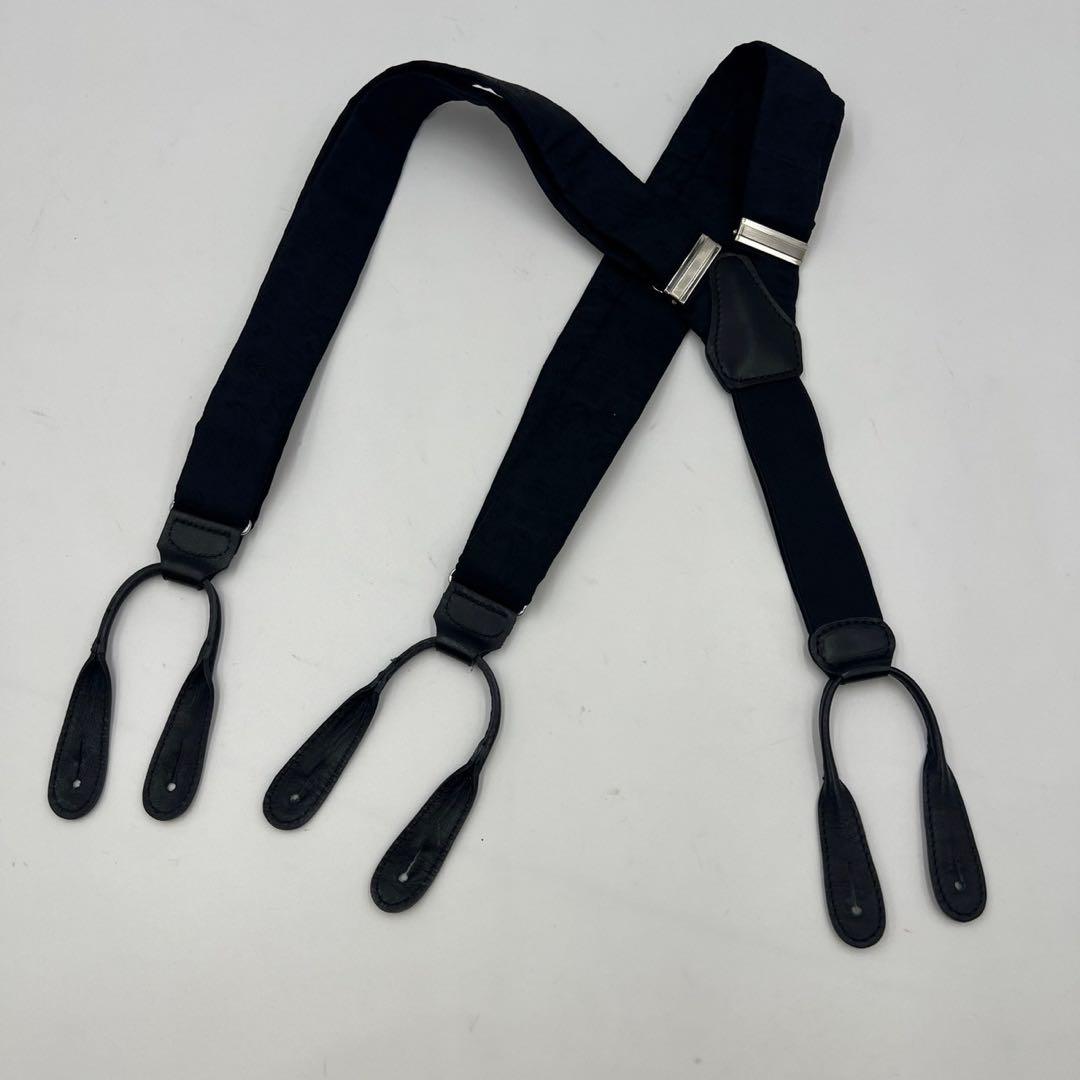 希少　クリスチャンディオール　サスペンダー　黒　Y型　ペイズリー　ボタンタブ式