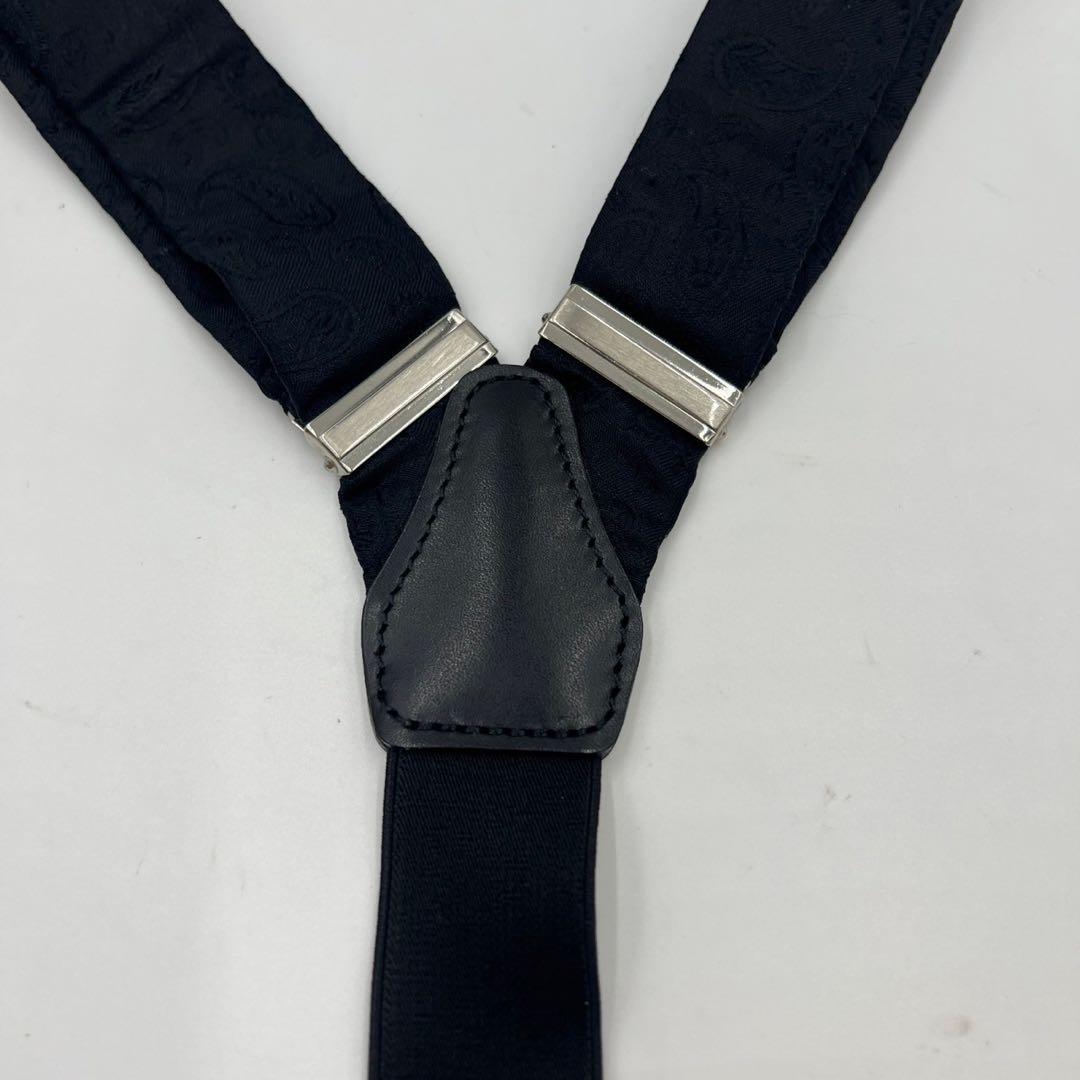 希少　クリスチャンディオール　サスペンダー　黒　Y型　ペイズリー　ボタンタブ式