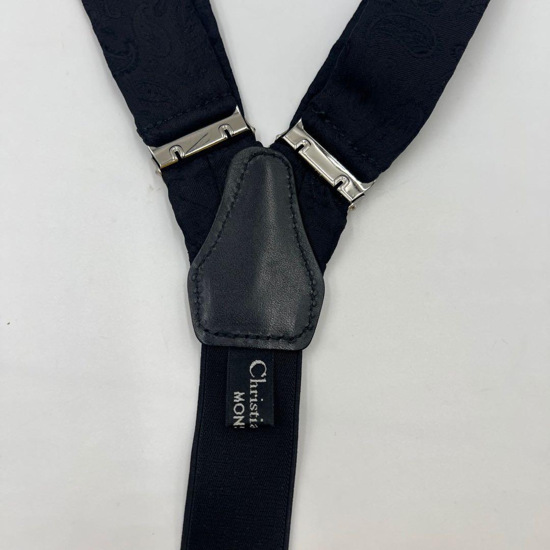 希少　クリスチャンディオール　サスペンダー　黒　Y型　ペイズリー　ボタンタブ式