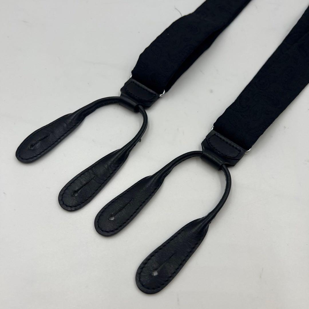 希少　クリスチャンディオール　サスペンダー　黒　Y型　ペイズリー　ボタンタブ式