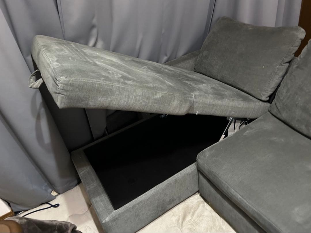 ニトリ収納付きカウチソファベッド 布張りタイプ (ノアーク2 撥水加工 DGY)