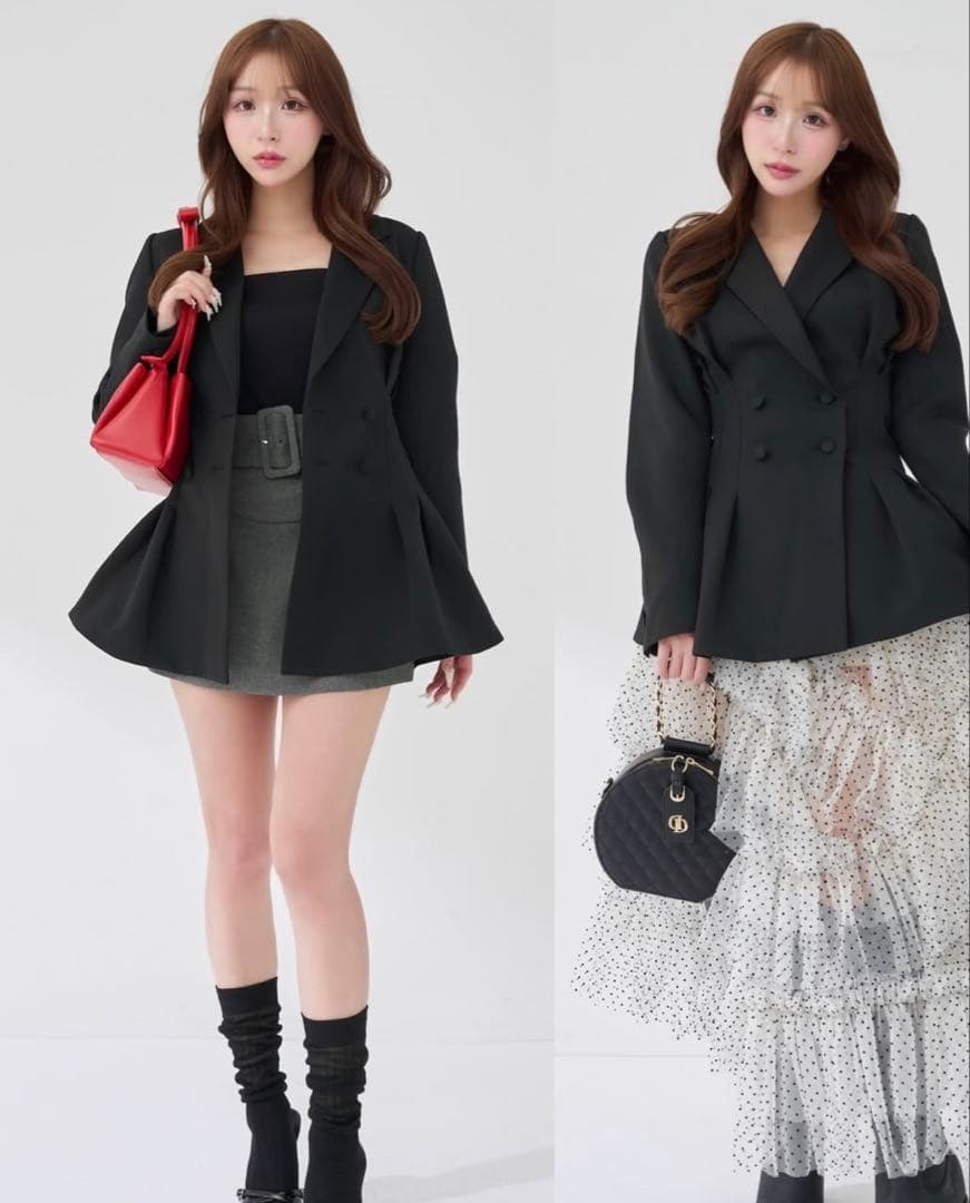 Darich 　パネルデザインシルエットペプラムジャケット　BLK