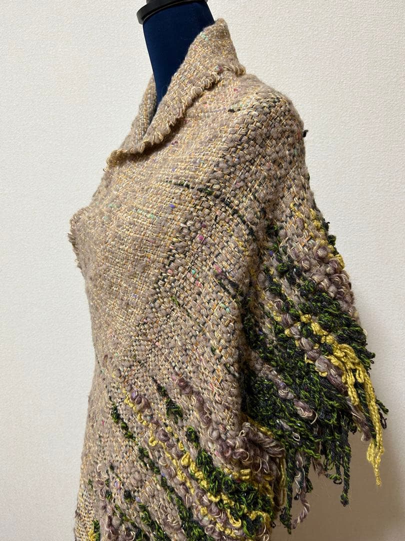 手織りマフラー、ストール　横フリンジ付き　長さ217cm 幅50cm+フリンジ