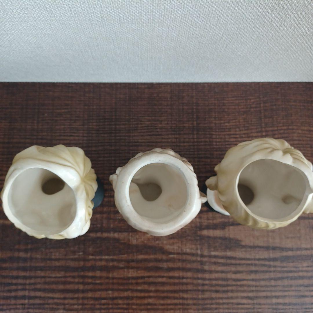 ビンテージ レディヘッドベース 陶器製置物花瓶　3点セット（全高約110㎜）