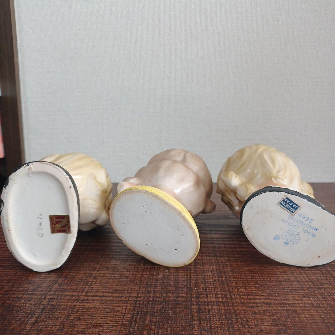 ビンテージ レディヘッドベース 陶器製置物花瓶　3点セット（全高約110㎜）