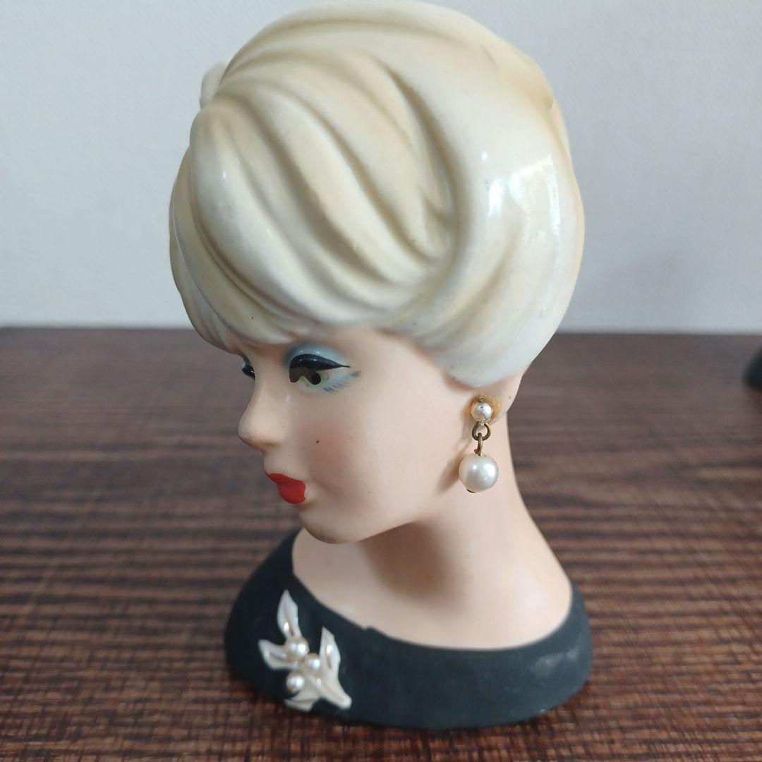 ビンテージ レディヘッドベース 陶器製置物花瓶　3点セット（全高約110㎜）