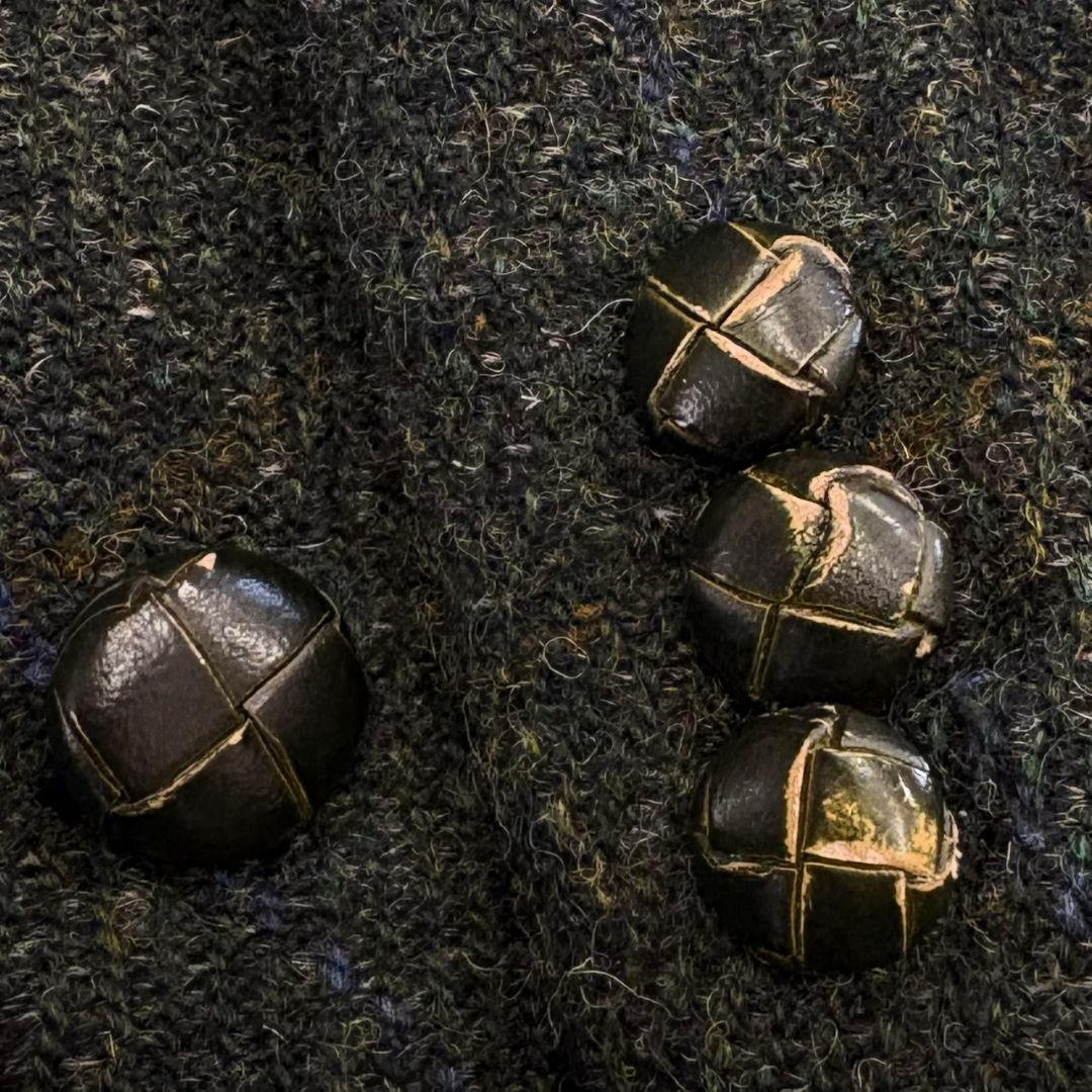 ハリスツイード テーラードジャケット くるみボタン チェック 3L 深緑