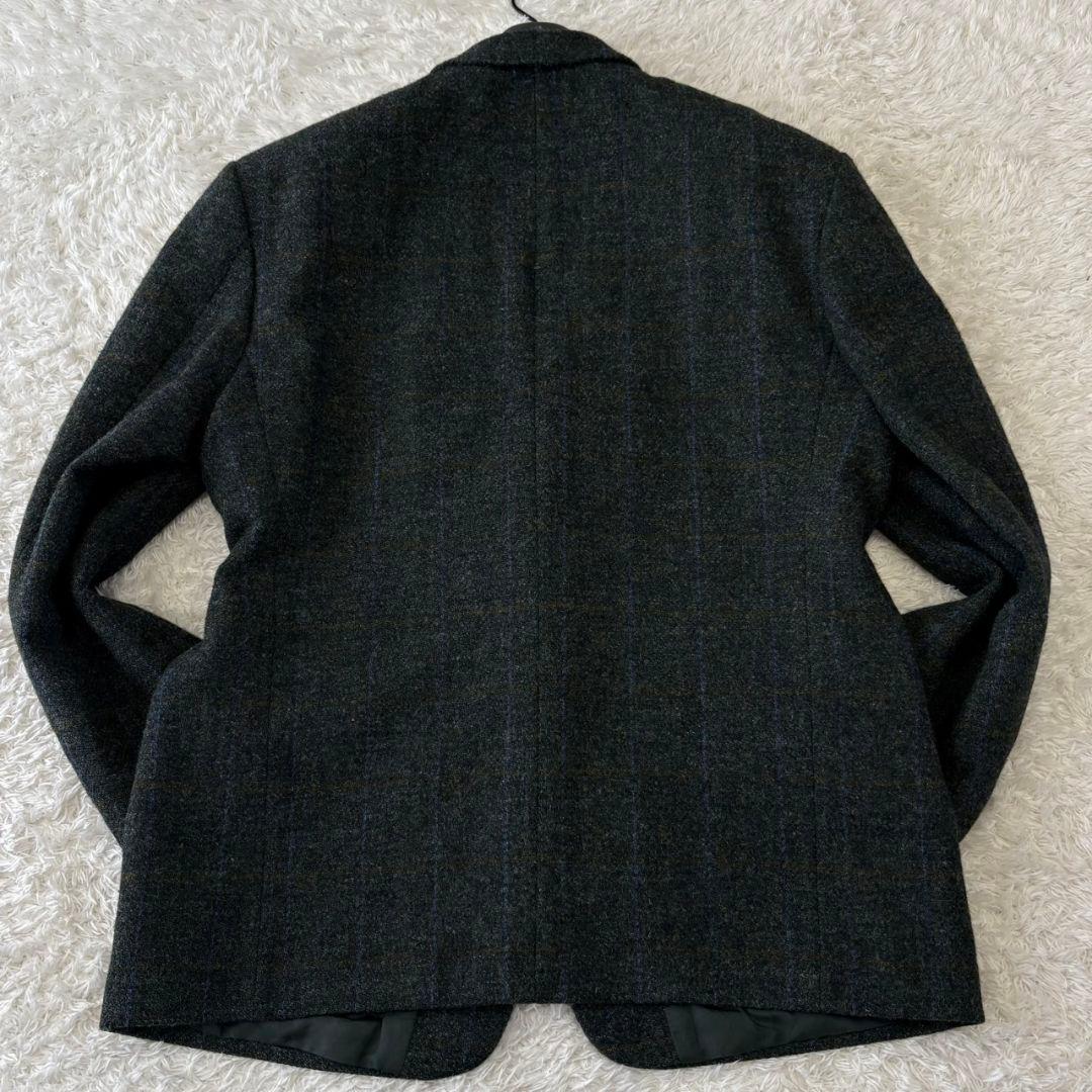 ハリスツイード テーラードジャケット くるみボタン チェック 3L 深緑