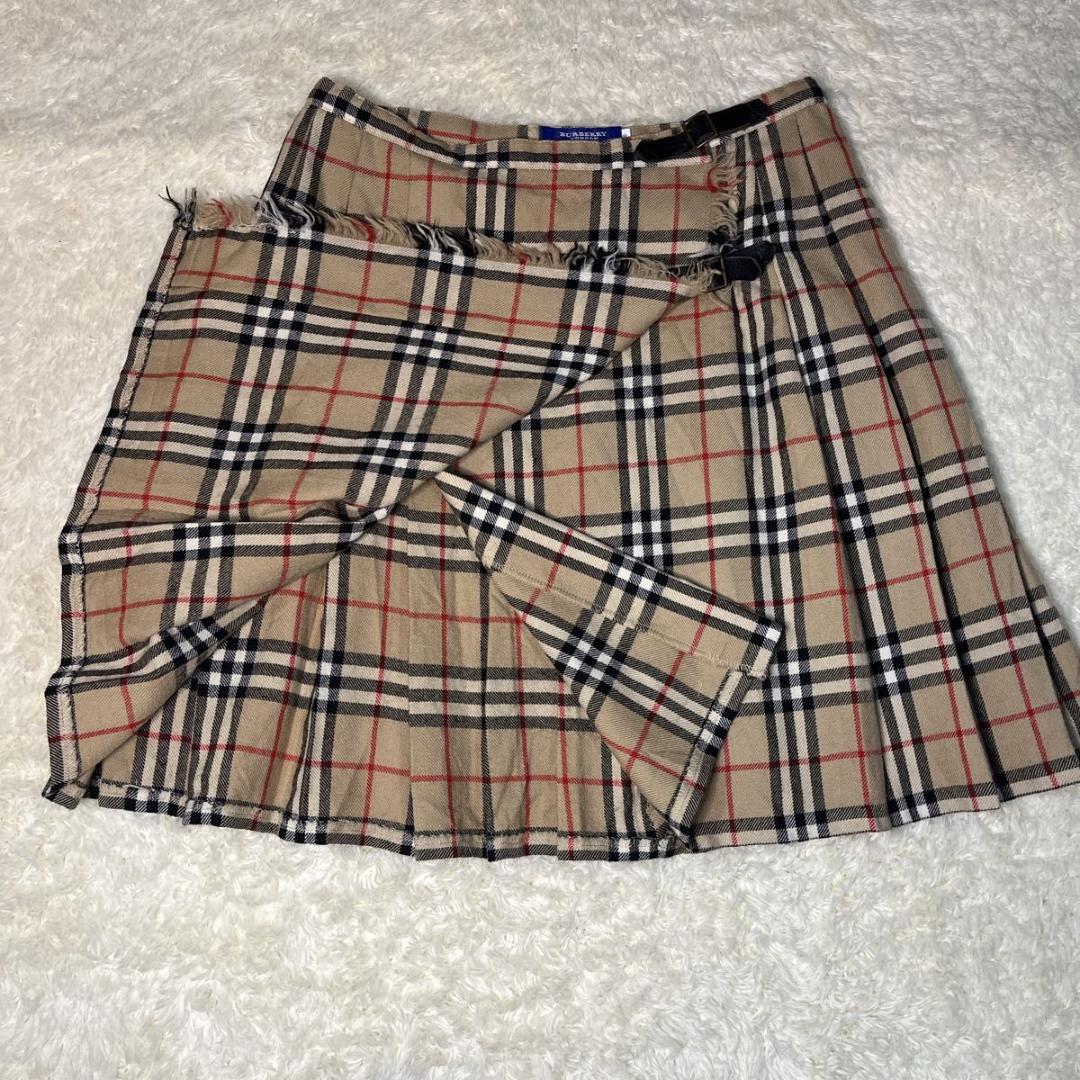 バーバリーブルーレーベル プリーツスカート 38 ノバチェック 　ベージュ