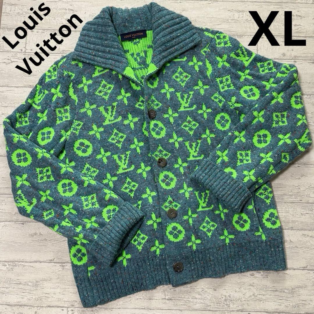 Louis Vuitton ロゴ柄カーディガン モノグラム　ネオングリーン　XL