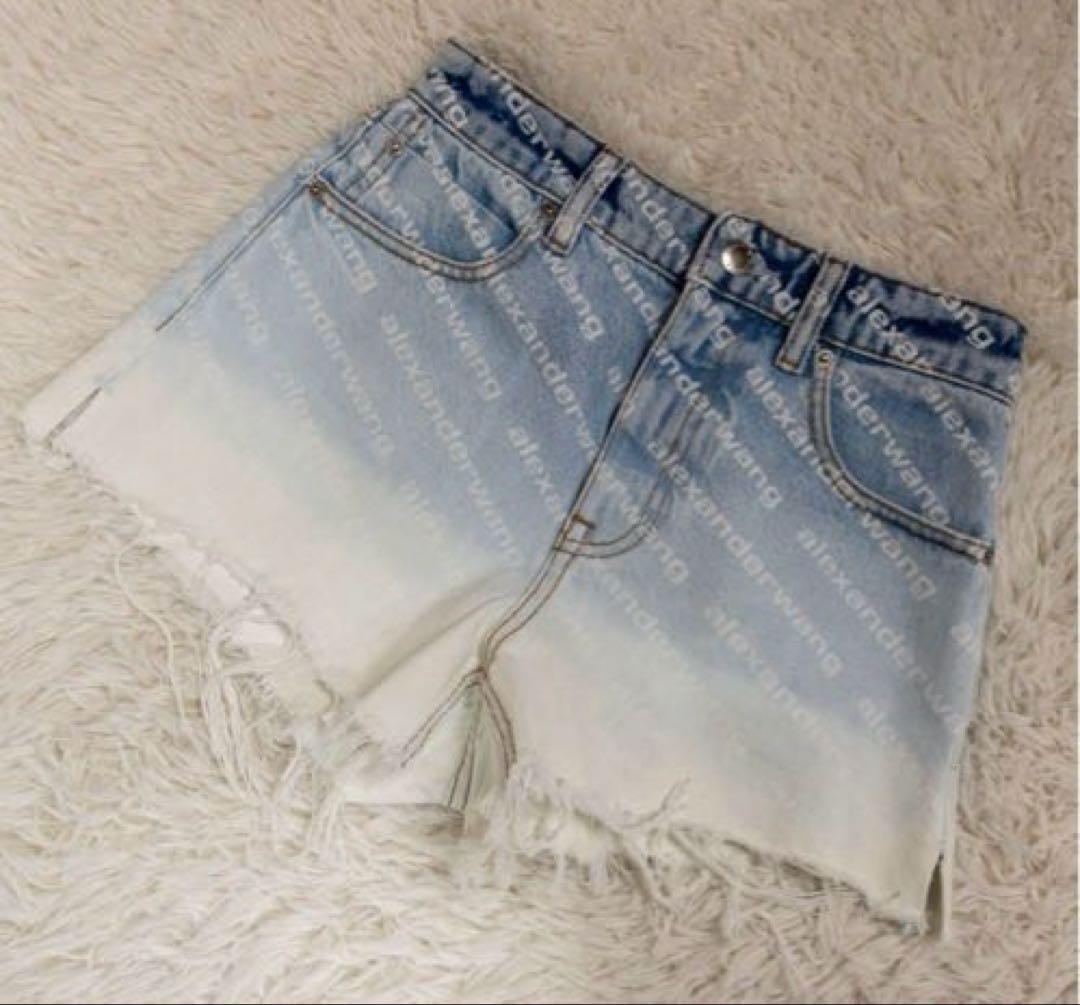 alexander wang ロゴ デニム ショートパンツ グラデーション