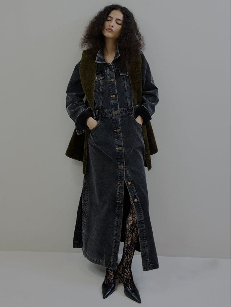 新品 Ameri I LINE CORDUROY SHIRT DRESS S