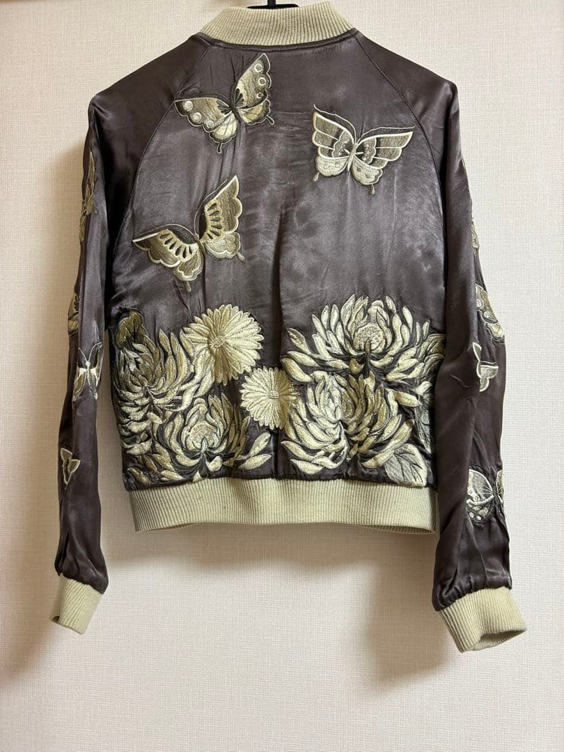 百花繚乱 リバーシブル 刺繍 スカジャン ヴィンテージ XS レーヨン 和柄
