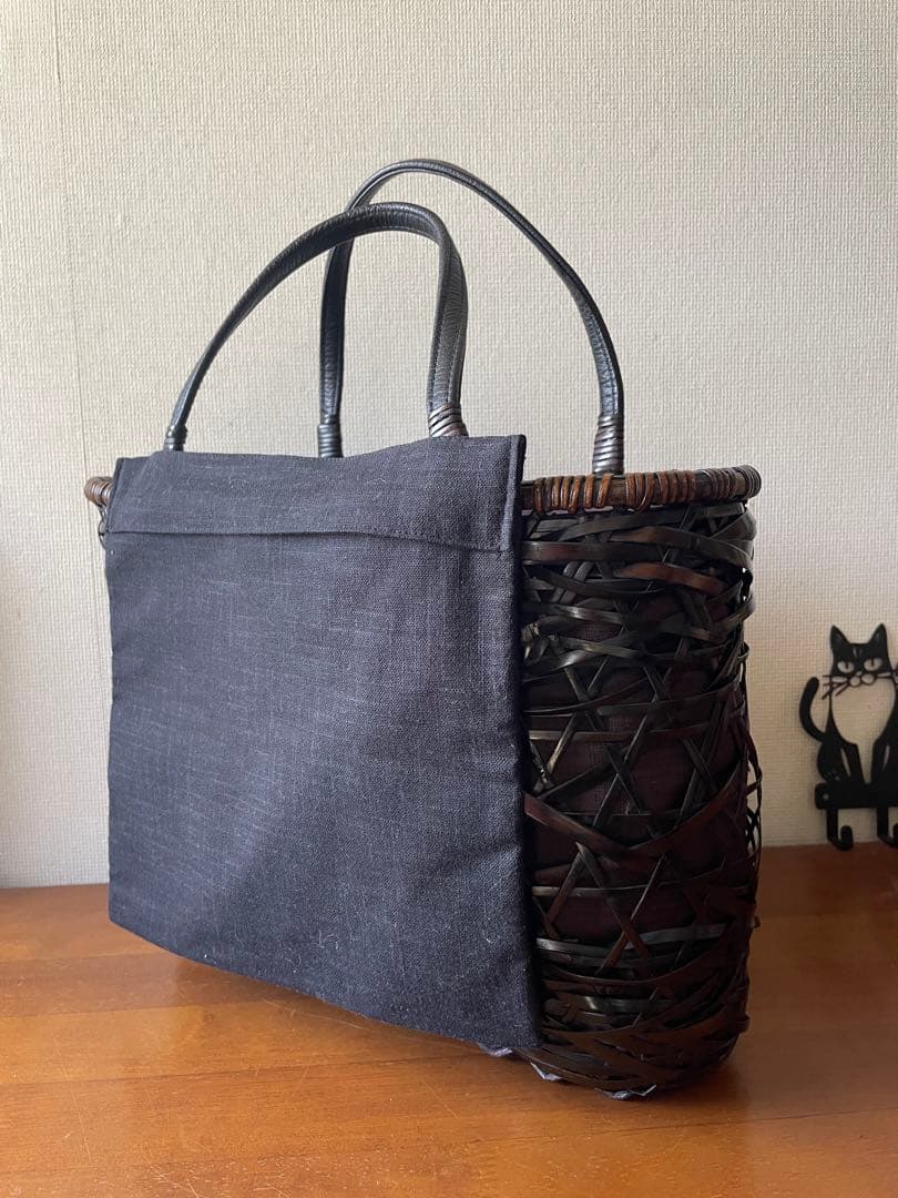 c*o様 竹　ダークブラウン編み込みデザインかごバッグ