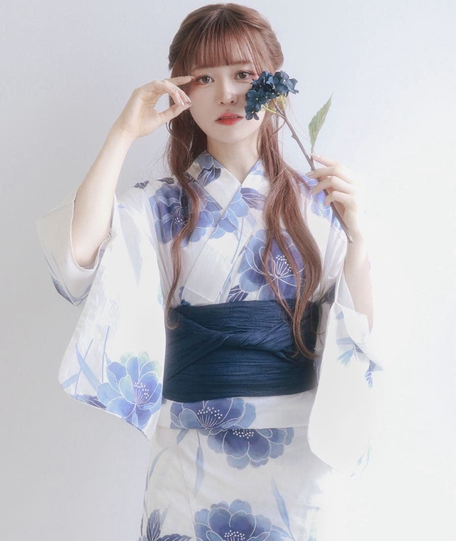 KYOETSU セパレート浴衣　4点セット　静寂に薄花桜