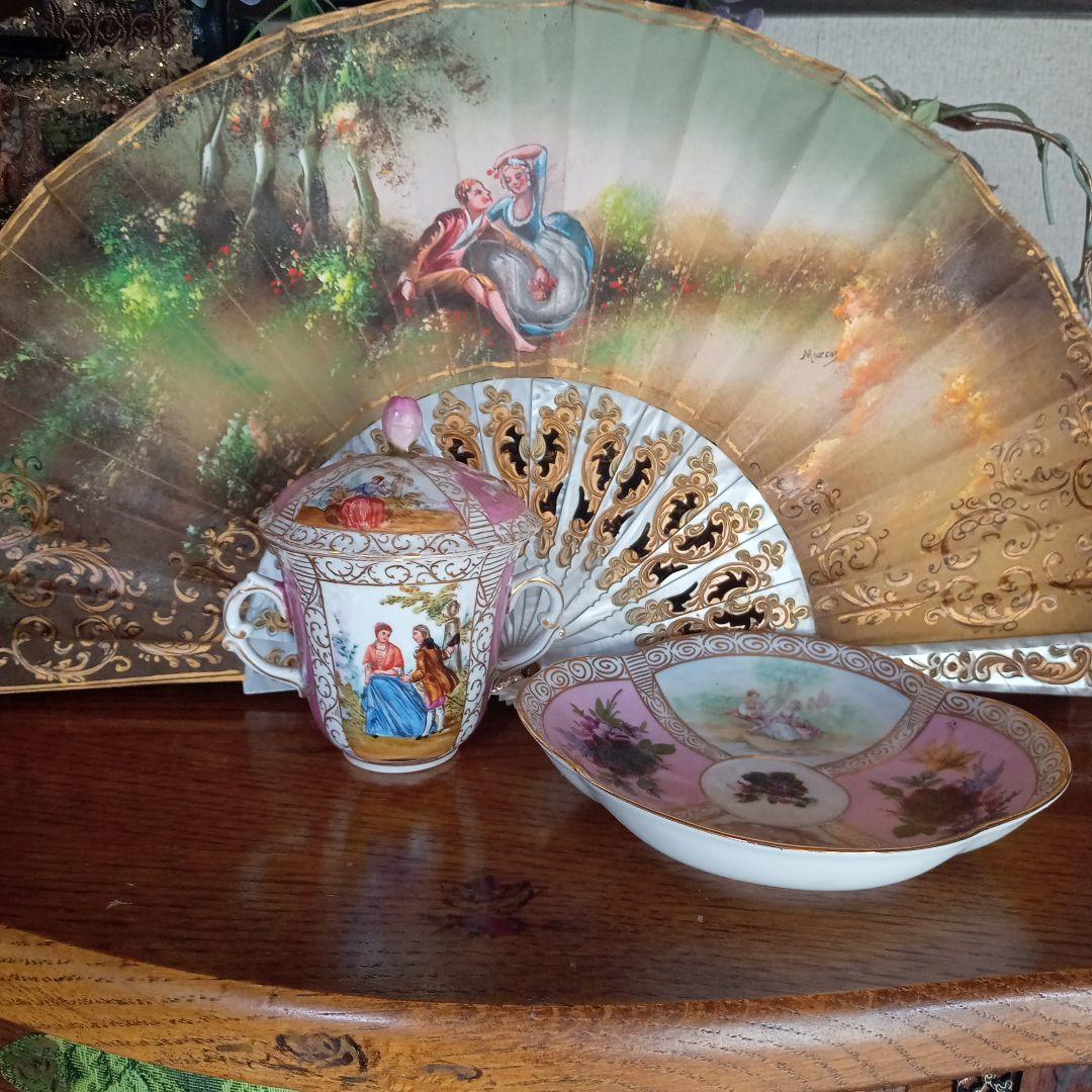 アンティークショコラカップドレスデン＆オマケにアンティーク扇子つけました