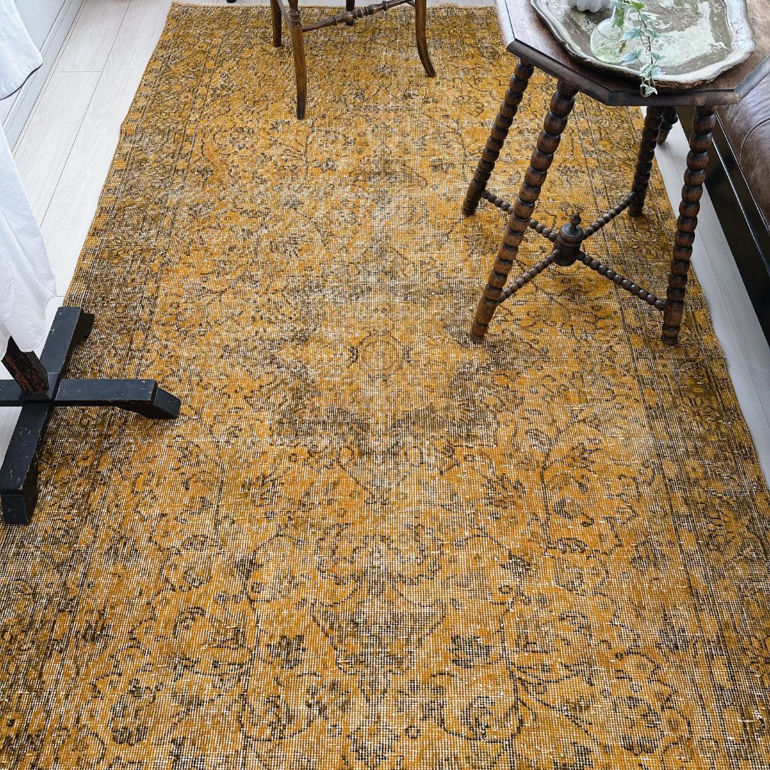 トルコ ヴィンテージラグ A109超大判 レア マスタードイエロー オーバーダイ