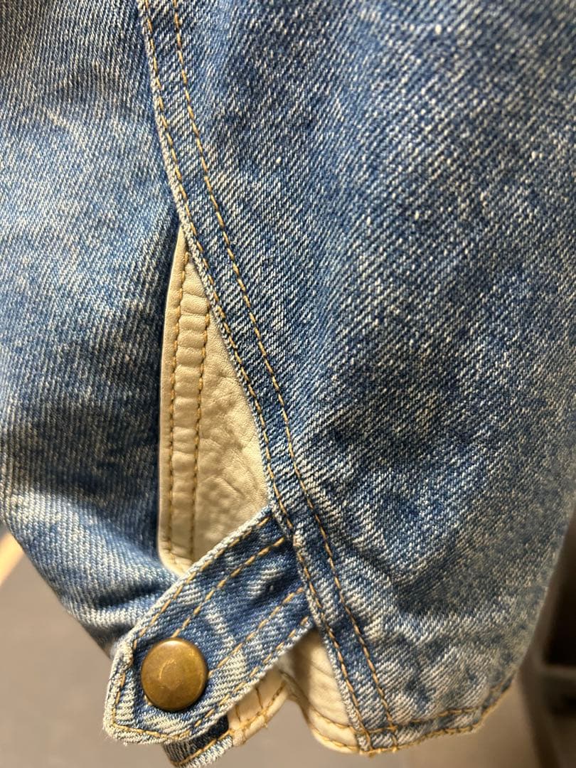 GUESS ヴィンテージ デニム×レザー 切替 ジャケット 短丈 ブルゾン