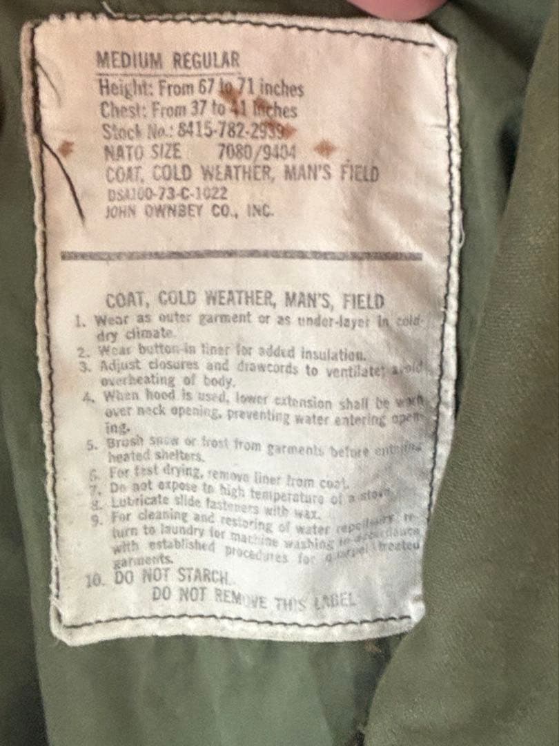 70s US army Mー65フィールドジャケットMーR