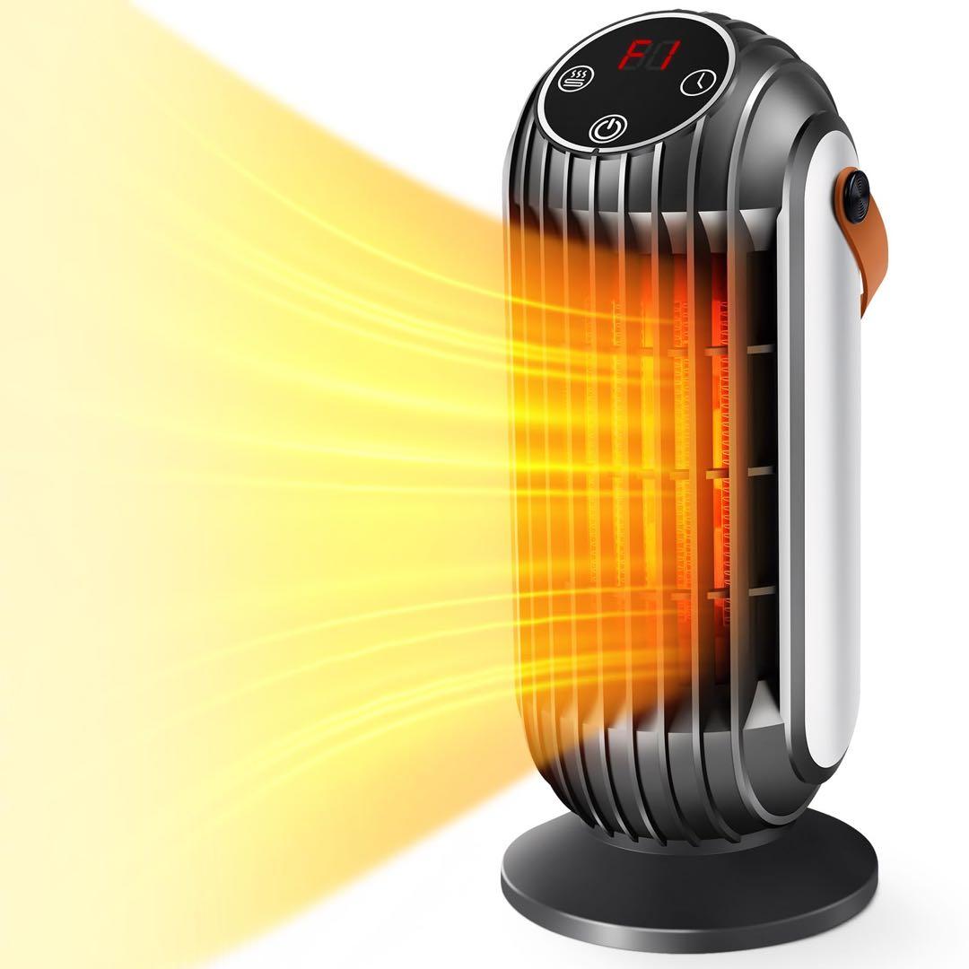 セラミックヒーター 電気ストーブ ヒーター 小型 温度調節 タイマー　ブラック