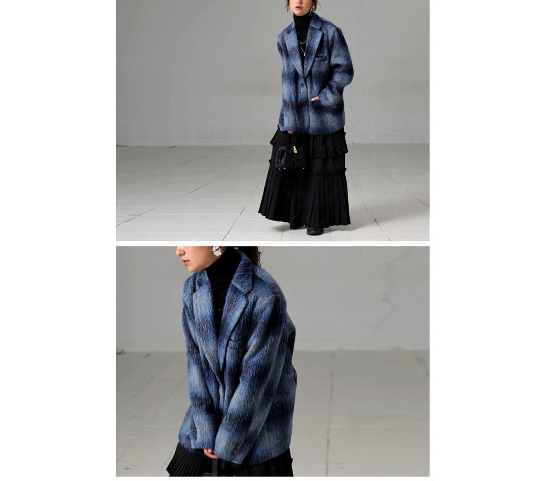 アンティカ antiqua Shaggy テーラードコート 青と黒のグラデ