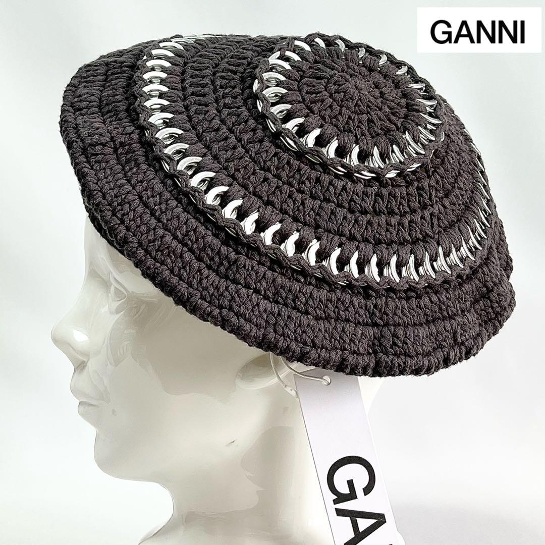 【新品】完売カラー GANNI 定価¥16215 メタルリング装飾コットンベレー