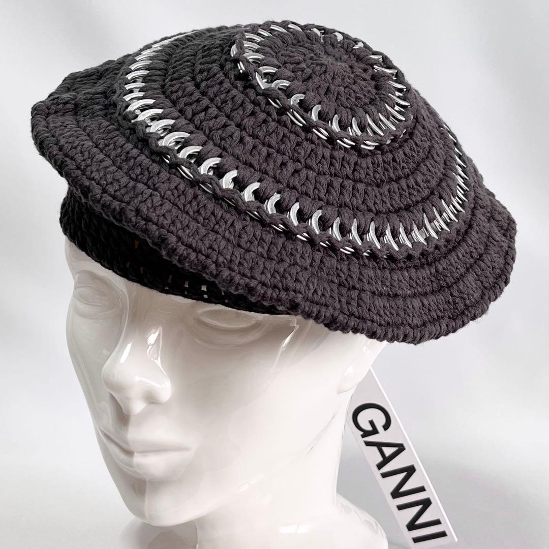 【新品】完売カラー GANNI 定価¥16215 メタルリング装飾コットンベレー