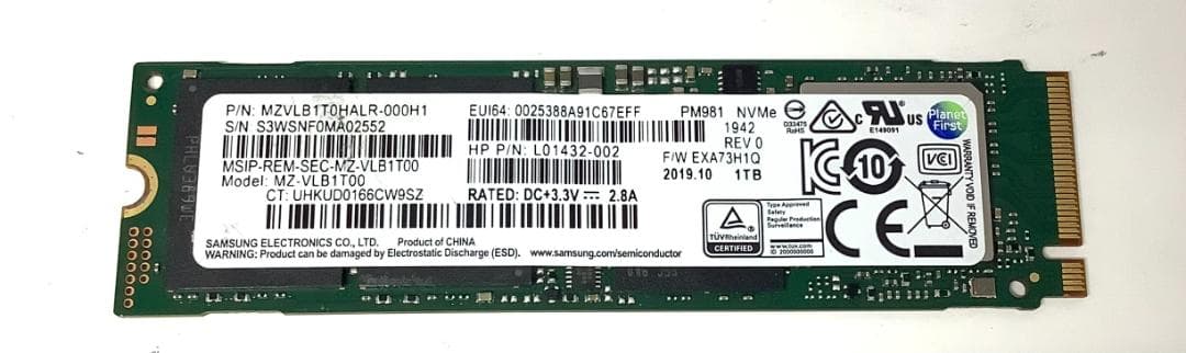 ②-WA358 SAMSUNG NVMe 1TB SSD 1点