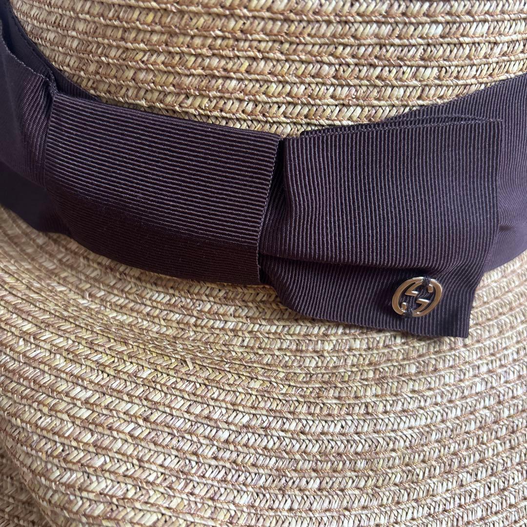 ベージュストロー麦わら帽子 GGロゴ付き