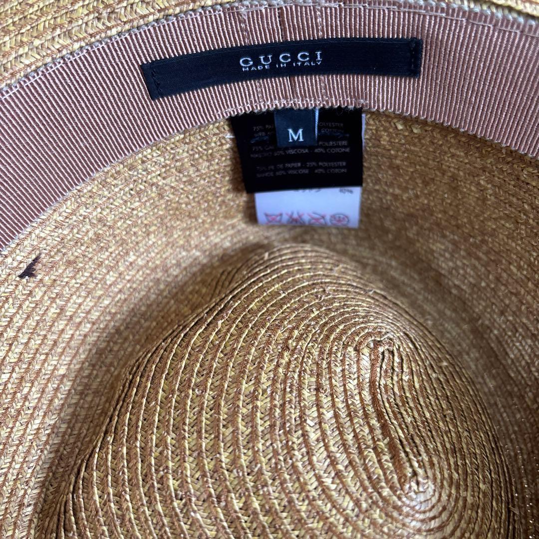 ベージュストロー麦わら帽子 GGロゴ付き