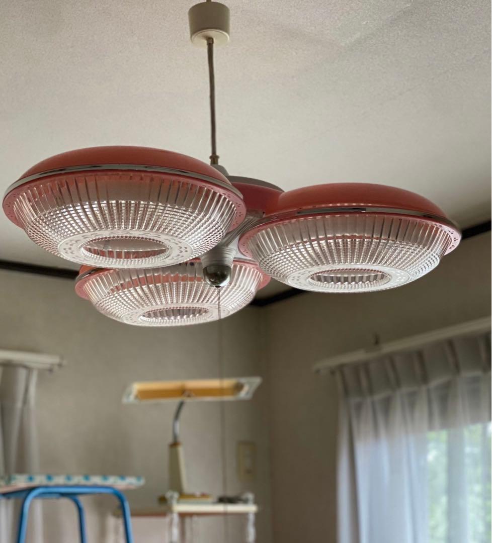 ピンク 3灯 天井照明 昭和レトロ 当時物 レトロポップ インテリア ペンダント
