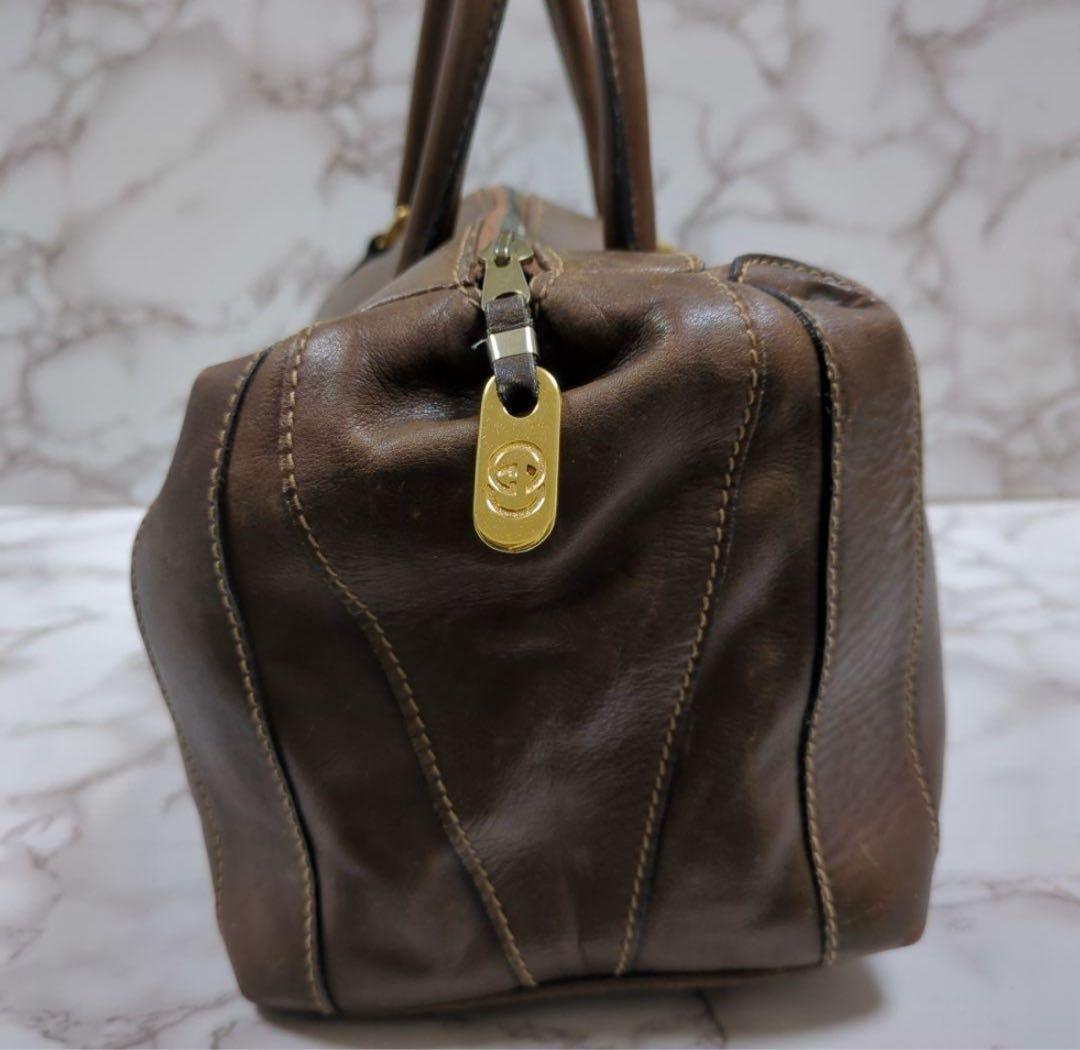 オールドグッチ　リアルレザー　ミニボストンバッグ　インターロッキング　ロゴ金具