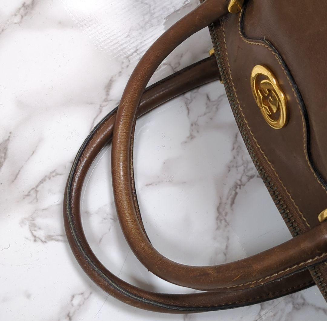 オールドグッチ　リアルレザー　ミニボストンバッグ　インターロッキング　ロゴ金具