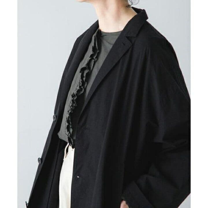 2025年SS かぐれコットンリネンフリルブラウス　チャコール