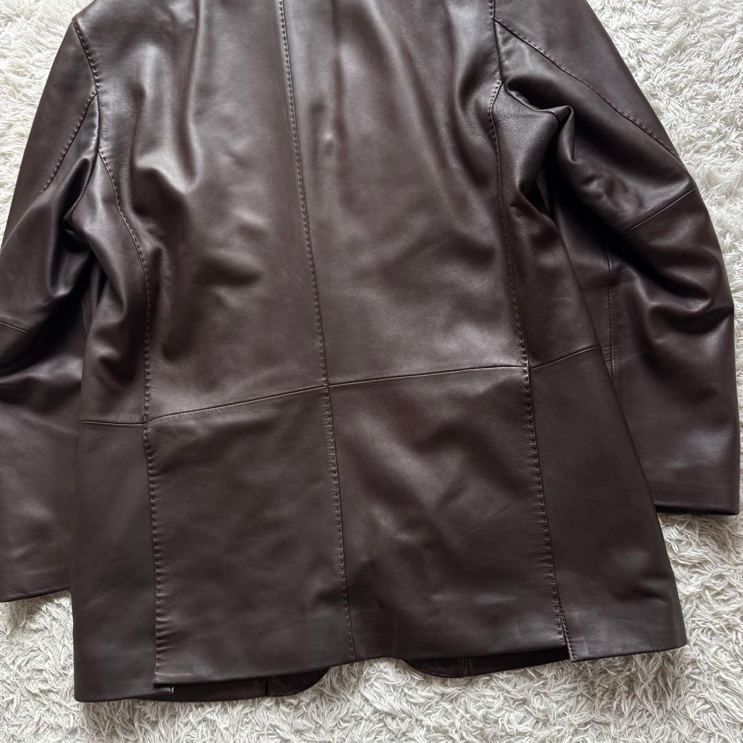 極美品　ダーバン　羊革　ラムレザー　テーラードジャケット　裏地千鳥　ブラウン　L