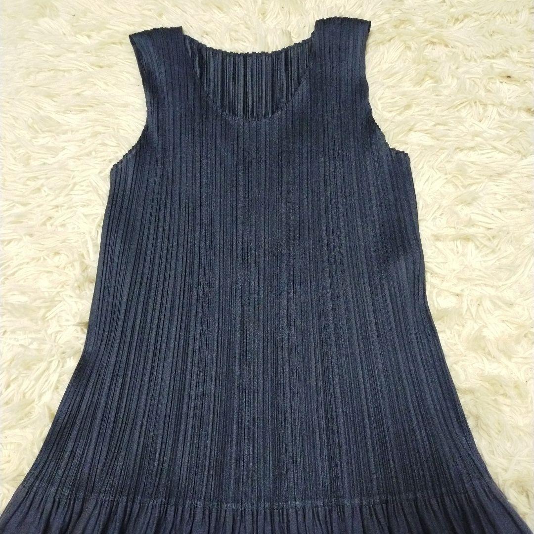 PLEATSPLEASE ドッキング 刺繍 チュニック ワンピース ノースリ