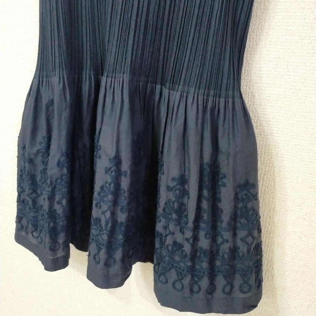 PLEATSPLEASE ドッキング 刺繍 チュニック ワンピース ノースリ