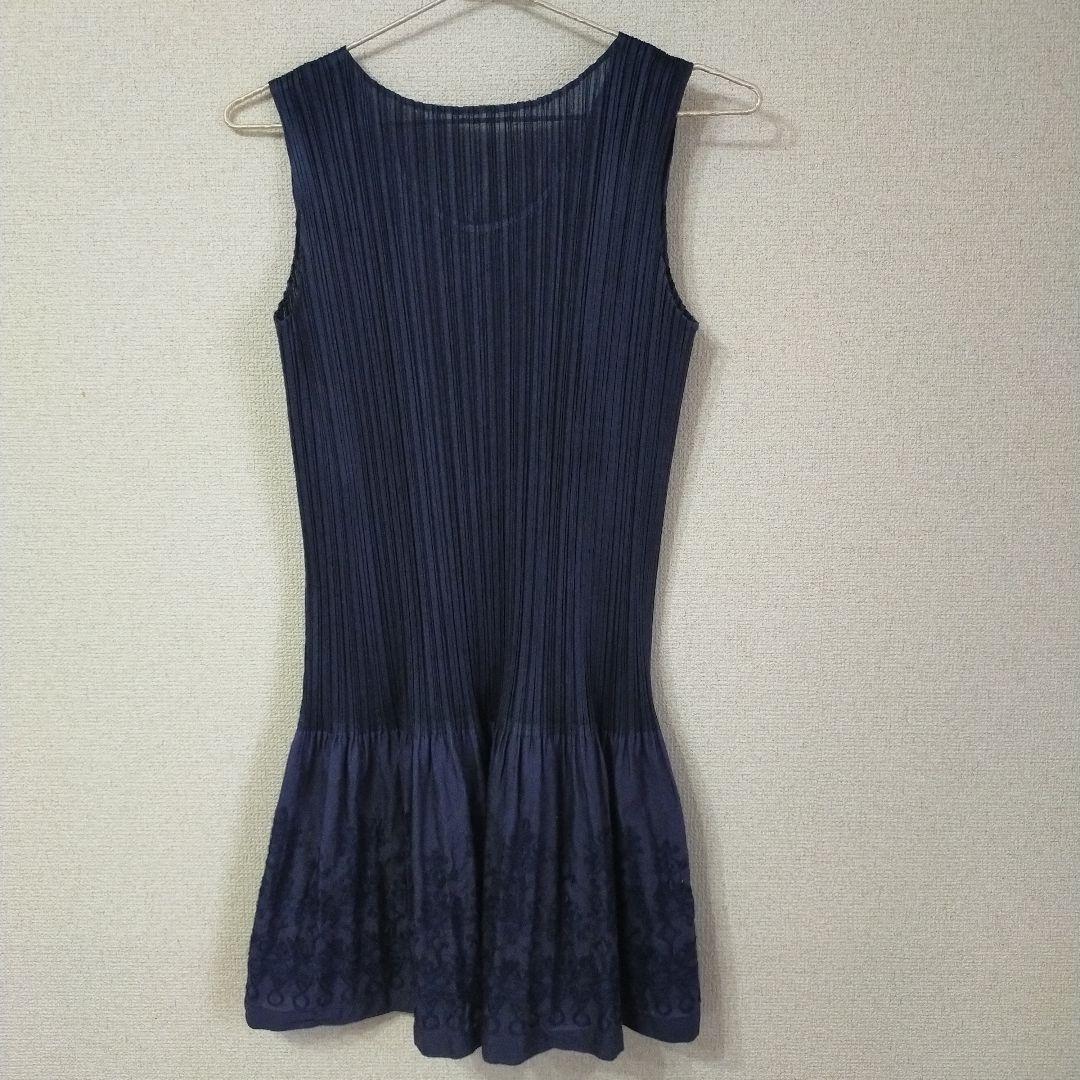 PLEATSPLEASE ドッキング 刺繍 チュニック ワンピース ノースリ