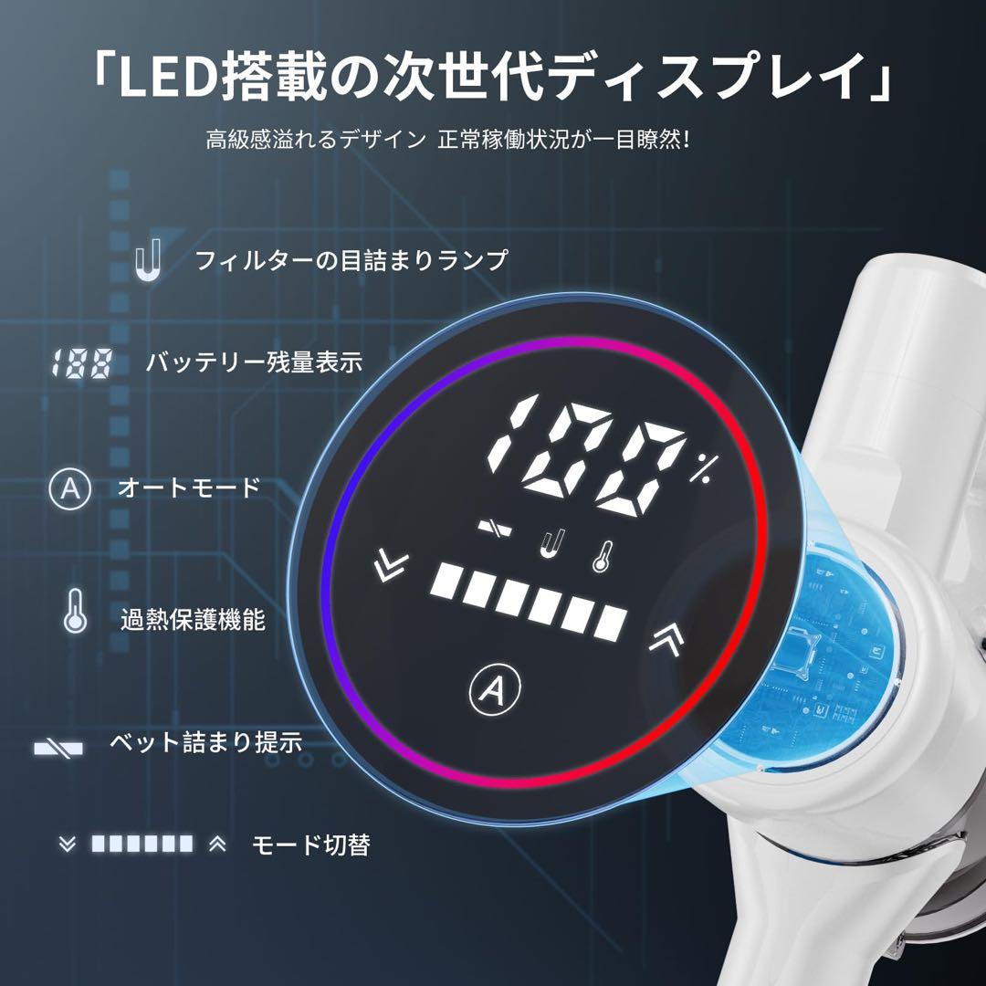 コードレス掃除機70Kpa強力自動式吸引力AI調整自立式グリーンLEDサイクロン
