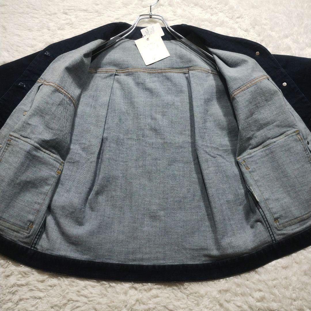 【新品】lelill　ノーカラー　デニム　ジャケット　カバーオール　ネイビー　紺