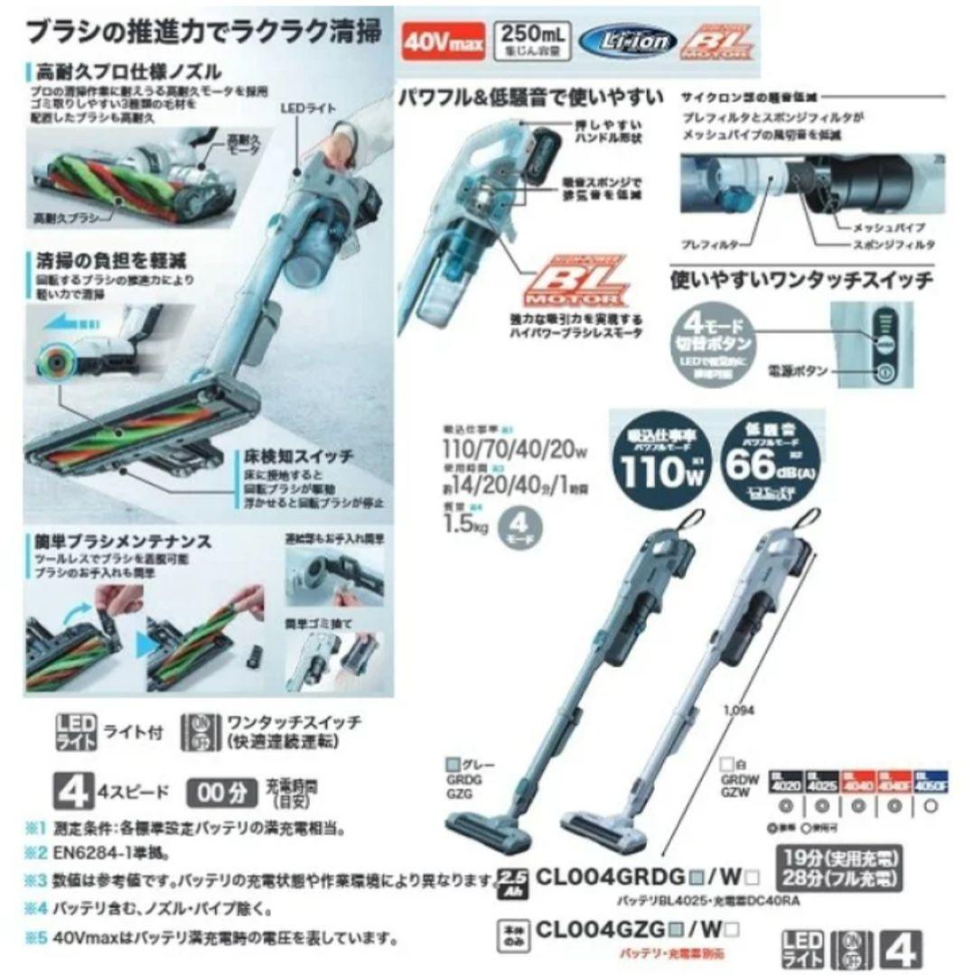 【新品】マキタ充電式クリーナCL004GRDW　バッテリー、急速充電器付き