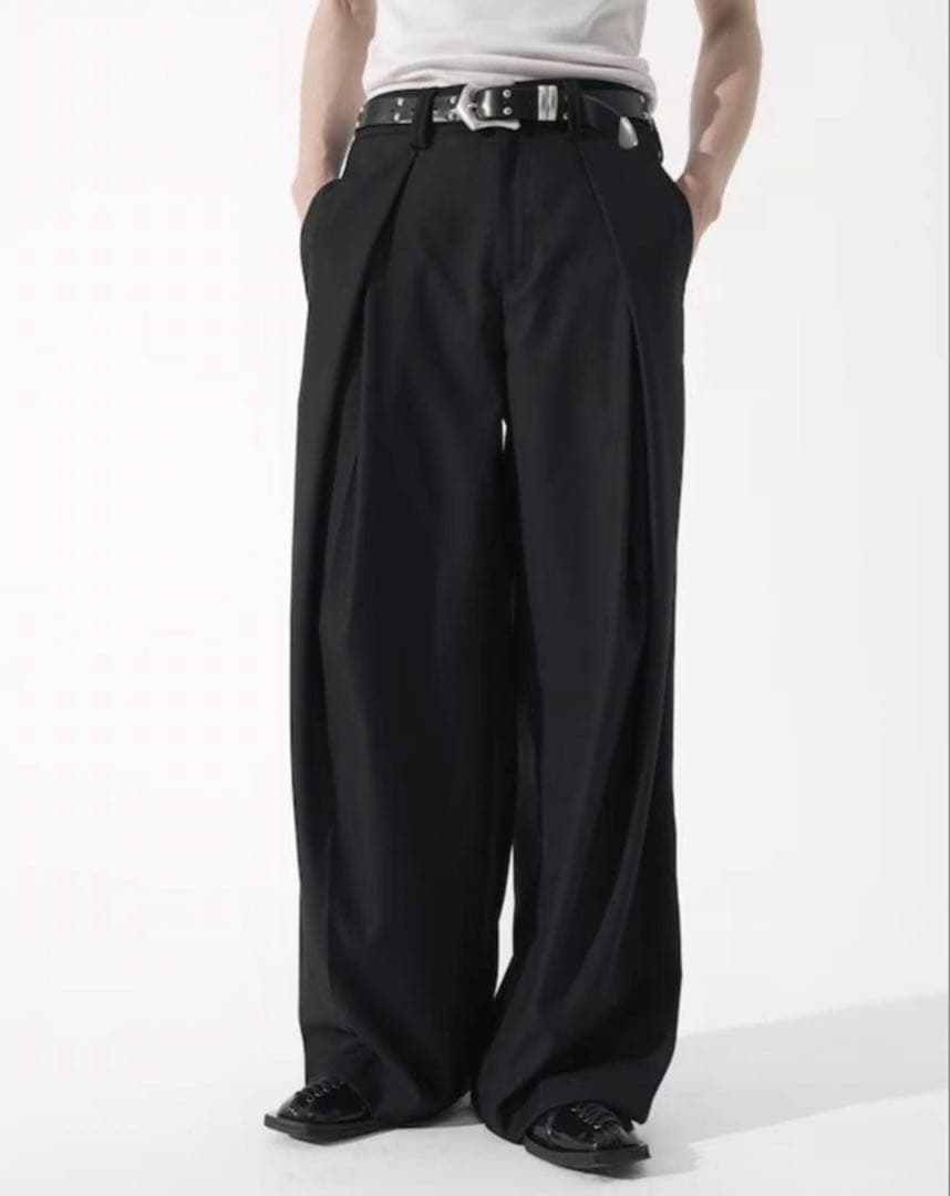 【CS】cross tuck drape slacks (black)