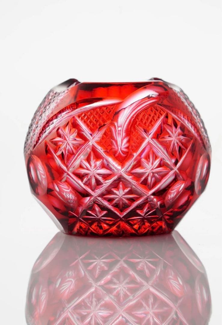 ※新品未使用品※島津薩摩切子　笑猫　金赤