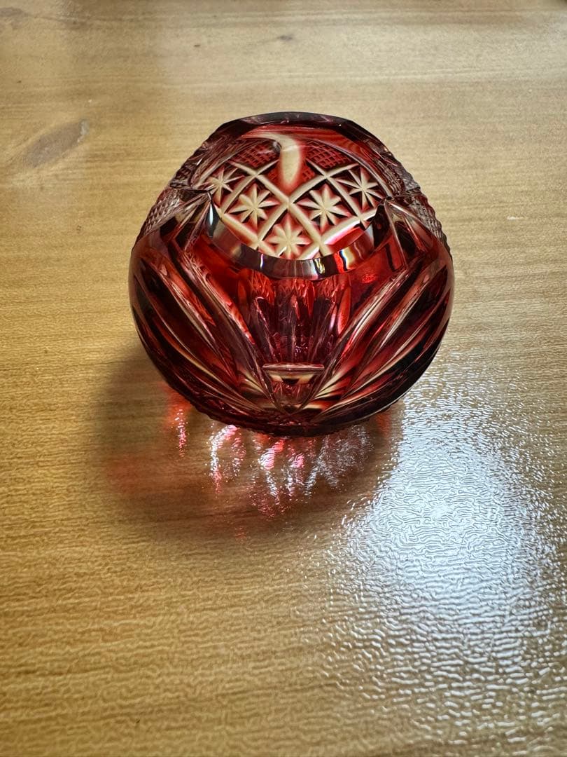 ※新品未使用品※島津薩摩切子　笑猫　金赤