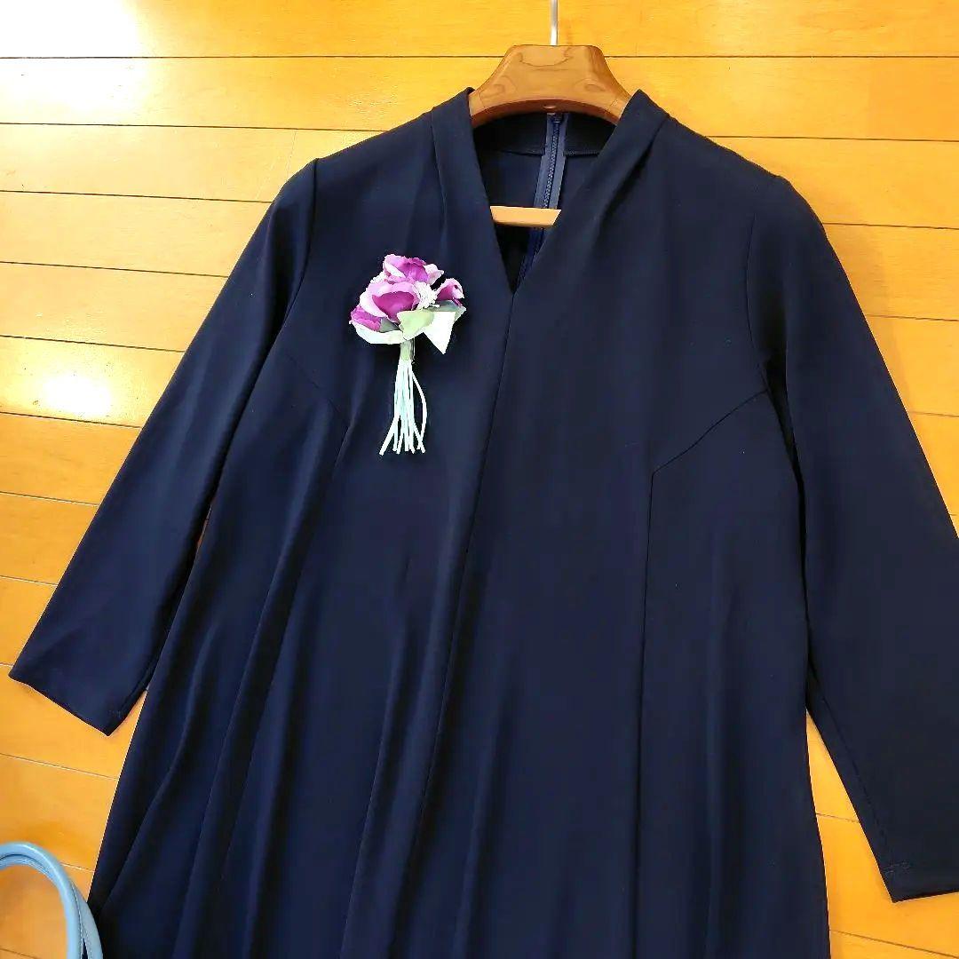 レリアン 近年モデル ネイビー 長袖 カットソーワンピース13+XL