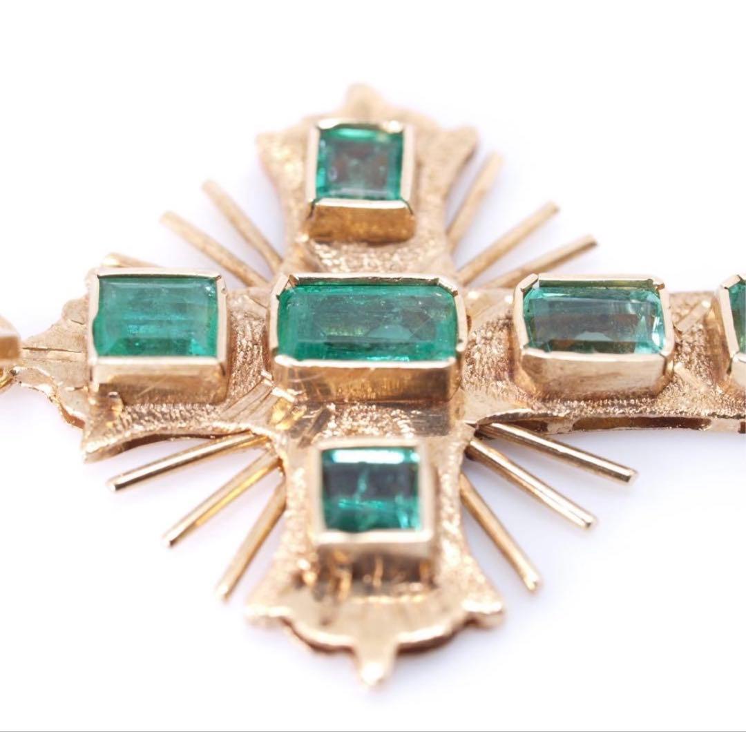 郷❤️K18 YG エメラルド クロス トップ