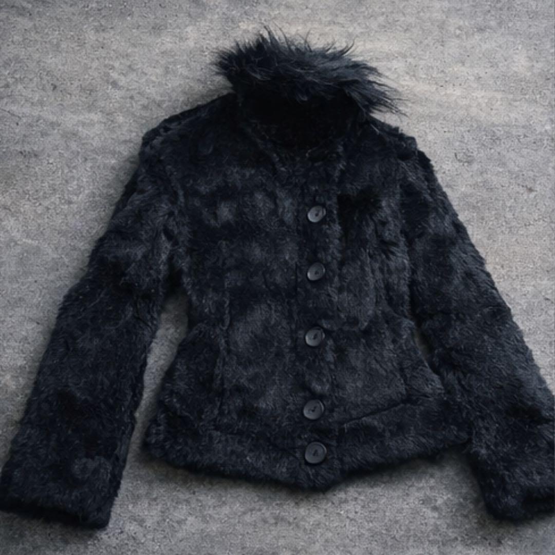 y2k ラビットファー ベルトジャケット opium系 ダークコア NANA