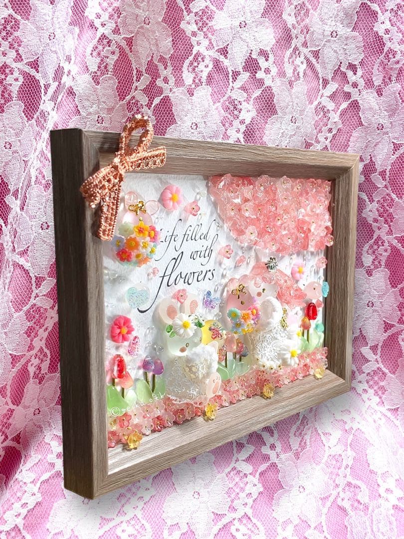 1275春爛漫 桜とお花畑 フラワーインテリア シーグラスアート 物語風 置物
